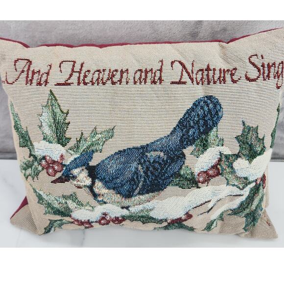 Blue Bird tapestry pillow 'And Heaven and Nature Sing' 11" X 9" winter scene - Picture 1 of 6